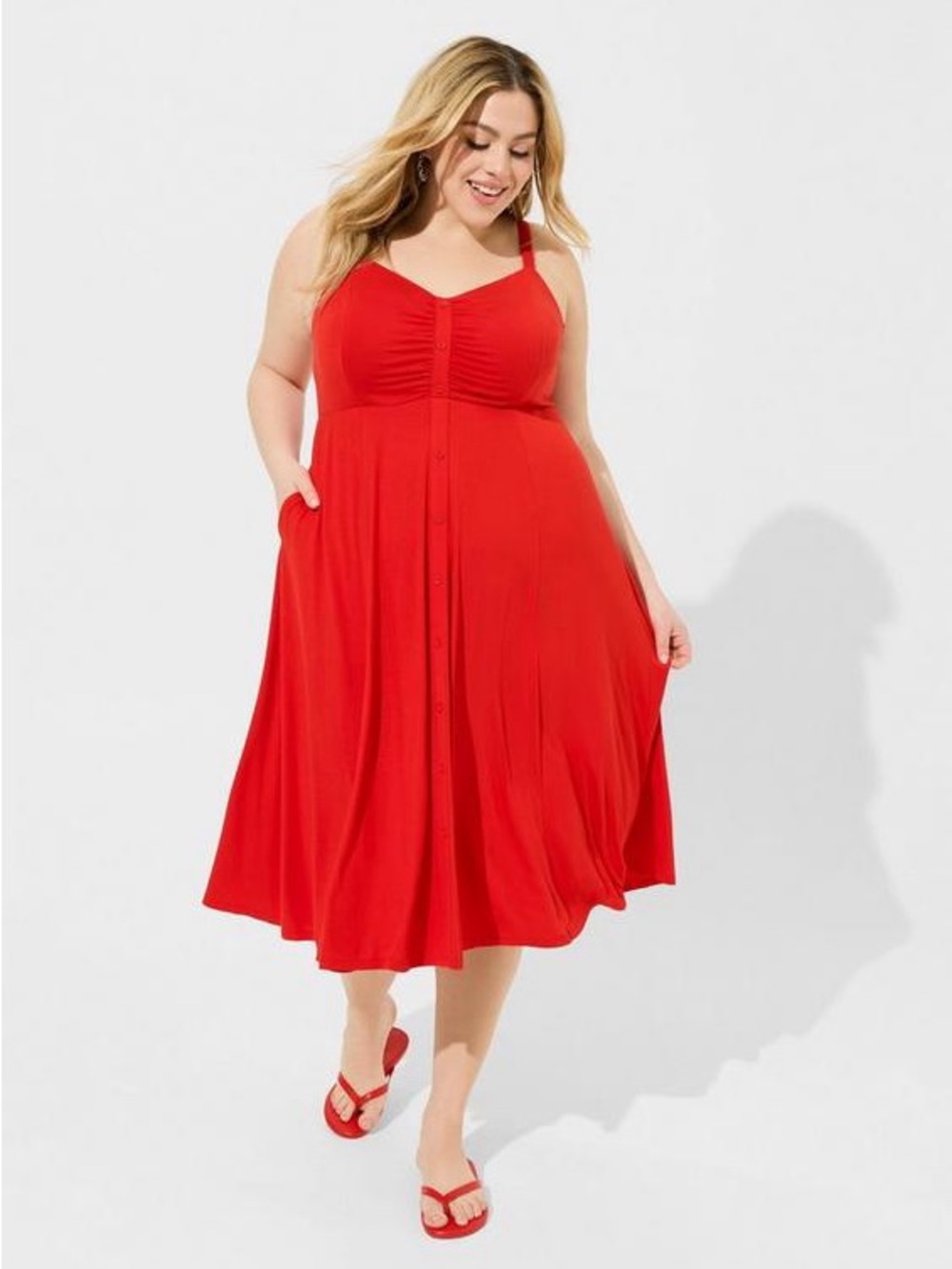 New Torrid Super Soft Strappy Red Midi Dress 2X